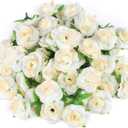 Kesote 50pcs Mini Cream White Roses Artificial Flowers Bulk, 1.6" Small Silk Fake Roses Flower Heads for Crafts, Decoration, Wedding Centerpieces Party Home Decor