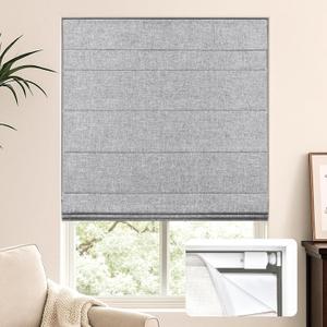 LazBlinds No Tools No Drill Cordless Roman Shades for Windows, Blackout Thermal Insulated UV Blocking Window Blinds, Lightweight Fabric Blinds for Indoor Windows, 34" W x 60" H, Blackout - Grey
