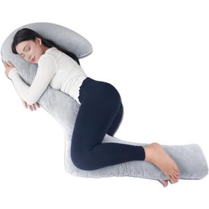 Body Pillow with Cover, 68 Inches Memory Foam Full Body Pillow for Side Sleeper, Long Pregnancy Pillow with Contour Support for Back, Knee, Leg Relief - Medium Grey