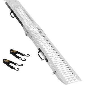 Folding Motorcycle Loading Ramp for Pickup Truck & Trailer, 485 lb Steel Ramp with 2 Dual-Hook Ratchet Straps, Carry Handle and Locking Latch, Dirt Bike Ramp, 72.7" x 8.9", 1 Pack