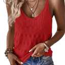 Allimy Womens Pointelle Knit Top V Neck Strappy Tank Tops Summer Sleeveless Blouses Shirts Tops (XS)