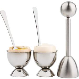 Soft Hard Boiled Egg Cutter Topper Set Egg Cracker with Include 2 Cup 2 Spoon 1 Topper Cutter Shell Separator Remover Stainless Steel Kitchen Tool
