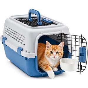 23" Airline Approved Cat Carrier Hard Shell, Dual-Entry Pet Carrier with Top & Front Doors, Detachable Food Bowl & Secure Lock, Breathable Dog Carrier for Cats & Small Dogs Up to 22 lbs - Blue