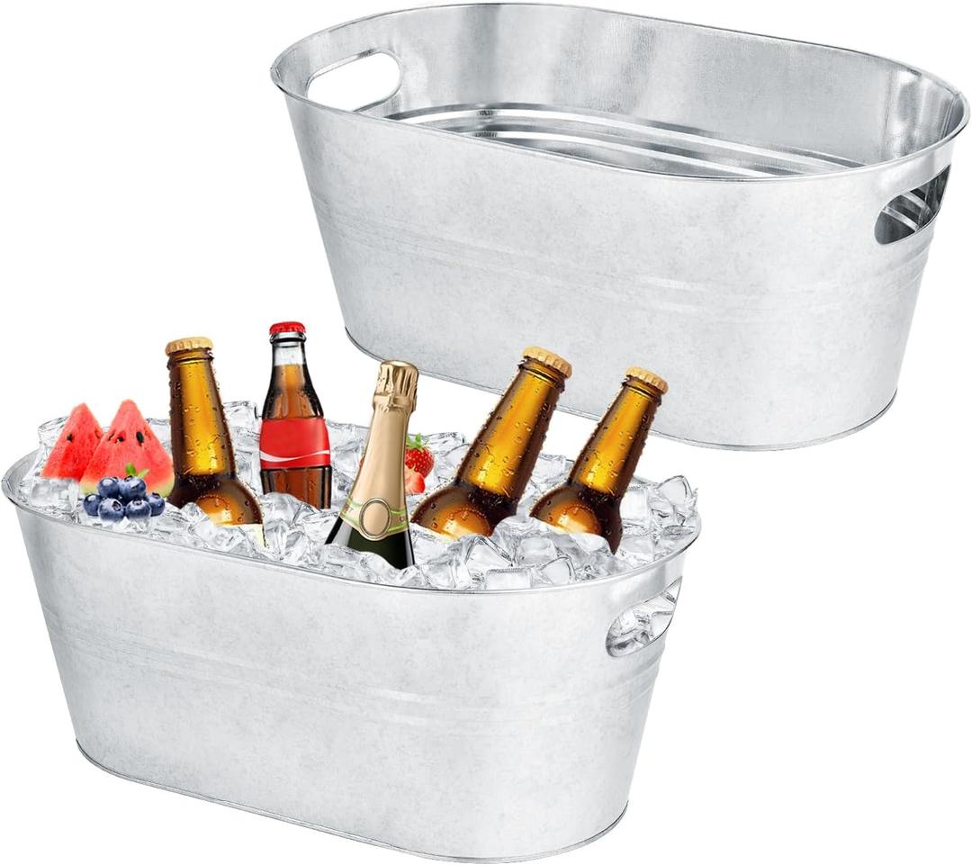 OBTANIM 2 Pack 4 Gallon Galvanized Ice Buckets Metal Champagne Drink Cooler Storage Ice Tub with Carry Handles for Beer Cocktails Wine Beverage Home Parties Bar Cooling Supplies (EXP 08/03/26)
