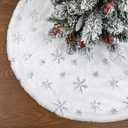 Faux Fur Christmas Tree Skirt,36 inches Luxury Tree Skirt with Sliver Snowflake Sequin, Christmas Decorations Holiday Thick Plush Tree Xmas OrnamentsWhite and Silver,36 Inch
