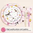 96 Pcs Horse Birthday Party Decoration Pink Checkered Pony Floral Plates and Napkins Western Cowgirl Tableware Set for Kids Racing Horse Birthday Baby Shower Party Supplies, Serves 24