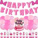 2 x Pink mouse Birthday Party Decorations,Cartoon Mouse Decor Supplies Include Happy Birthday Banner, Latex Balloon, Cake Toppers