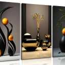 Framed Black Abstract Canvas Wall Art Three-Dimensional Sculpture Ceramic Wall Deco Pictures Modern Still Lifes orange Black Shape Posters Prints for Living Room Bedroom Bathroom Home Decoration (24L" x 16W", Canvas)