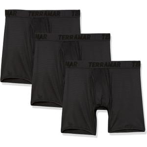 Terramar mens Performance Underwear Boxer Briefs 6 Inch Inseam With 4-way Stretch (3 Pack) (Black)