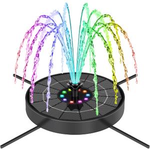 SEIRMEP Solar Fountain Pump with 3 Spray Height Adjustments, Upgraded Glass Solar Bird Bath Fountains with LED Lights,6 Nozzles,Outdoor Solar Water Fountain for Bird Bath, Garden, Pool, Pond (Black)