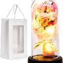 Relosy Valentine's Day Rose Gift for Her Forever Preserved Flower Bouquet in Glass Dome with Light, Preserved Roses for Anniversary, Birthday, or Romantic Gifts for Mom, Wife, Grandma, or Friend