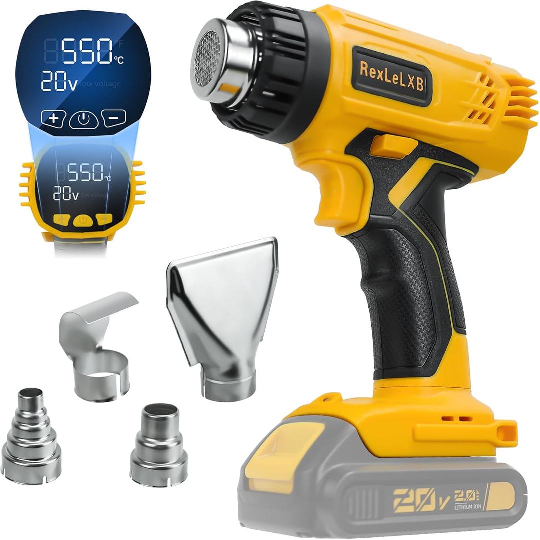 Cordless Heat Gun for DeWalt 20V Li-ion Battery, 350W Fast Heating Up to 1022 (550) Hot Air Gun Overload Protection with 4 Nozzle Attachments for Crafting, Shrink tubing, Shrink Wrap, Crafts