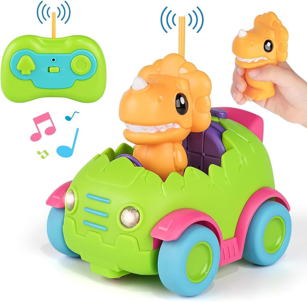 Nueplay Remote Control Car for Toddler Age 2 3 4 5, Electric RC Toys with Light & Music, Toddler Dinosaur Toys, Dino Figures Truck Race Vehicles, Christmas Birthday Gift for Boys & Girls