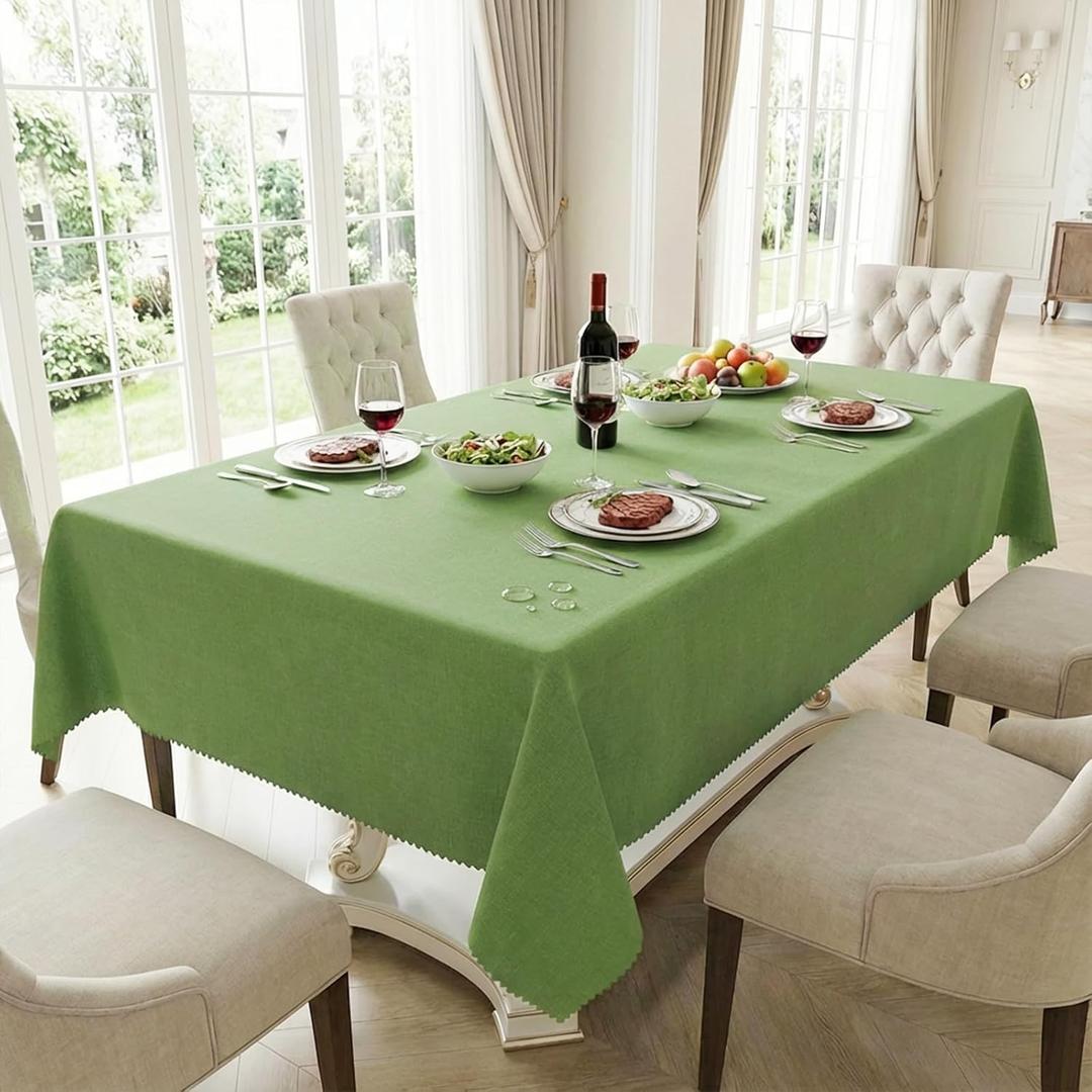 HX&OD Rectangular Tablecloth Cationic Fabric Waterproof Stain Resistant Wrinkle-Resistant for Home/Decoration/Party/Buffet/Wedding/Dining Room/Camping (Green)