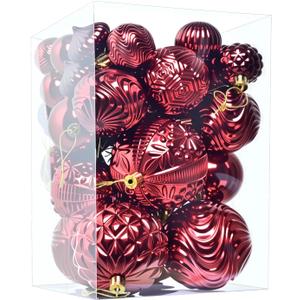 Christmas Ball Ornaments Set, 36pcs Burgundy Assorted Multi-Size Xmas Tree Ball Ornaments, Shatterproof Christmas Tree Hanging Ornaments for Xmas Decoration