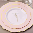 WDF 100pcs Pink Plastic Plates - High-end Baroque Design - Pink and Gold Plates for Upscale Party & Baby Shower - Including 50 Pink Disposable Plates 10.25inch, 50Salad Plates 7.5inch