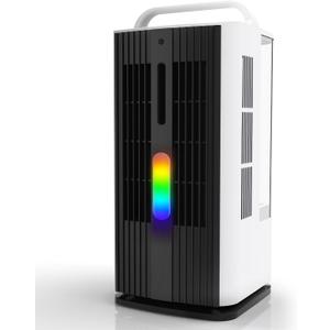 Portable Air Conditioners w/Remote,1.7L Desktop Mini Air Conditioner w/7 Color LED Lights, 120 Oscillating Evaporative Air Cooler w/3 Speeds & 7H Timer for Bedroom, Office Indoor Use (F05 Black & White)