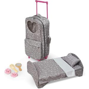 Badger Basket Travel and Tour Trolley Carrier Set for 18-Inch Dolls with Folding Bed and Accessories  Gray Stars