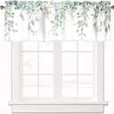 Green Eucalyptus Leaves Curtain Valance for Windows Watercolor Floral Window Treatments 1 Panel Short Curtains for Kitchen Windows Bathroom Bedroom,54 x 18 Inch