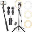 72" Vlogging Kit Tracking Tripod for iPhone 2 Wireless Mics & 10"Ring Light