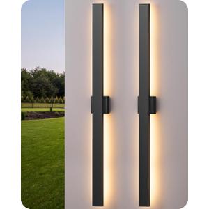 EDISHINE 47.2" LED Outdoor Wall Lights, 3CCT & 10%-100% Dimmable, IP65 Waterproof, Modern Exterior Lighting Fixtures, Linear Long Exterior Wall Light for House, Yard, 2 Pack, Black