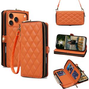 Rssviss Crossbody Case for iPhone 17 Pro Max Case Wallet, RFID Blocking Leather with Card Holder Kickstand, Handbag Zipper Flip Cover with Wrist Strap for iPhone 17 Pro Max Men Women 6.9", Orange