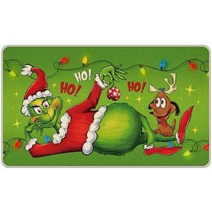 Pycat Green Christmas Decorative Front Door Mat, Xmas Max Dog Hohoho Doormat Indoor Outdoor Non-Slip Floor Entryway Rug, Funny Holiday Home Kitchen Decoration 17x29 Inch
