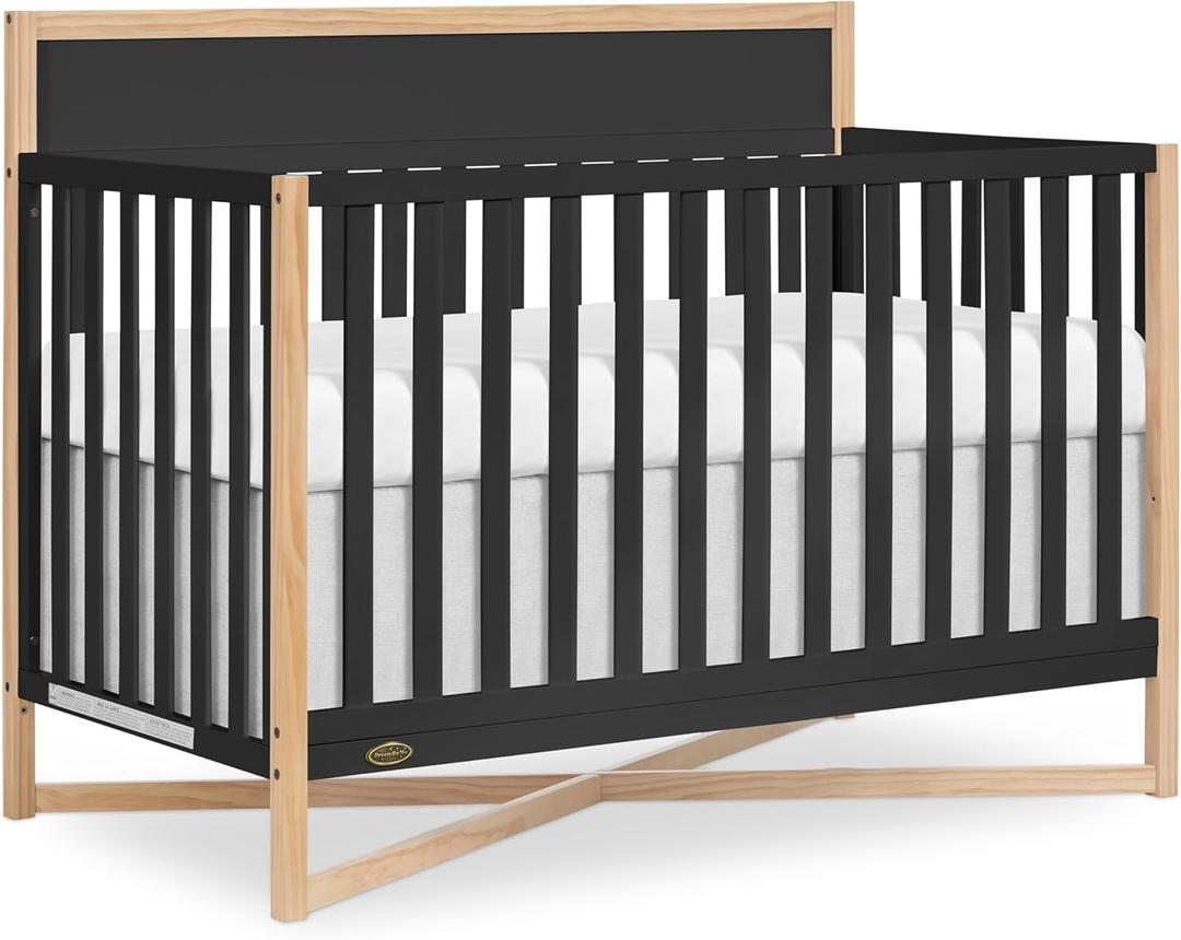 Dream On Me Owen 5-in-1 Convertible Full-Size Baby Crib in Matte Black, GreenGuard Gold & BSA, Converts to Toddler, Day, & Full-Size Bed, Non-Toxic Paint, Safe Sleep Environment, 53.7"L x 29.6"W x 42.1"H