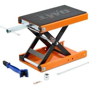 Orion Motor Tech Motorcycle Lift, 1100lb Scissor Lift Jack with Wide Deck T Handle 3/8" Socket, Motorcycle Center Stand with Chain Brush, Crank Hoist Stand for ATV Dirt Bike Cruiser, Orange