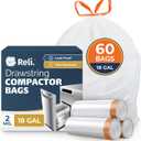 Reli. 18 Gallon Trash Compactor Bags (60 Pack) | 2 Mil Heavy Duty | Compatible with Kitchenaid, Whirpool, GE 15 Inch Compactors | No Slip Drawstring Kitchen Trash Bags | Leak-Proof & Tear Resistant