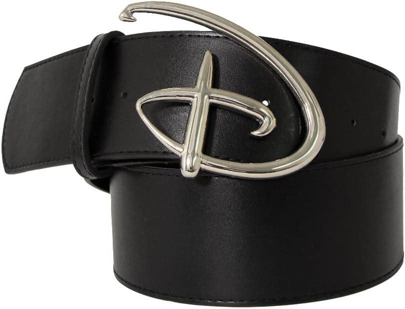 Buckle-Down Women's Disney Belt, Signature D Logo Cast Buckle, Vegan Leather Belt (Black)