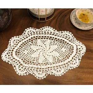 White Handmade Crochet Cotton Table mats Lace Doilies Doily Oval Lace Placemats 11 by 15 Inches 2PC.