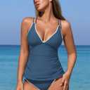 ZAFUL Womens Tankini Bathing Suits Two Piece Swimsuits High Waisted Bathing Suit Shell Stitch Push Up Swim Top Bathing Suits with Shorts (Peacock Blue L)