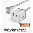 ZGear Power Cube, 3 outlet AC power cube with USB A & USB C fast charger
