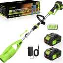 Cordless Leaf Blower,400000RPM Handheld Air Duster with Adjustable Pole,21V Max 4.0Ah*2 Batteries and Charger, Lightweight Air Broom for Easy Debris Removal, Lawn Care and Yard Cleaning, etc. (Green)