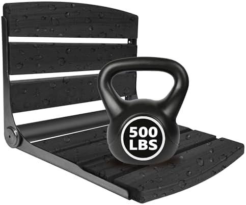 Folding Shower Seat Wall Mounted,17.5''x13''x11'' Foldable Shower Bench,Fold Down Shower Seat,Folding Shower Seat Bench, Black