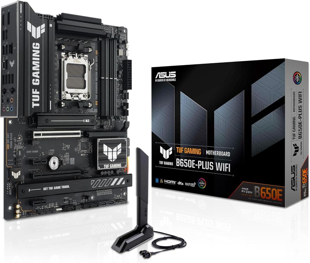 ASUS TUF Gaming B650E-PLUS WiFi AMD B650 ATX Motherboard, 12+2+1 80A DrMOS Power Stages, DDR5, PCIe 5.0 Ready, 3X M.2, Wi-Fi 6E, 2.5Gb LAN, DisplayPort, HDMI, USB Type-C, BIOS Flashback, Aura Sync