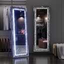 Hasipu 59"20" LED Full-Length Mirror Crystal Crush Diamond, Wall Mounted Diamond Mirror Leaning for Living Room Bedroom Dimming & 3 Color Modes
