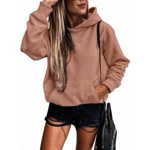 SHEWIN Womens Hoodies Casual Long Sleeve Solid Lightweight Hoodie Pullover Tops Soft Loose Hooded Sweatshirt Fall Clothes for Women 2024, US 4-6(S), Light Brown