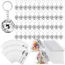 BBTO 36 Pack Mini Mirror Disco Ball Keychain Bulk Silver Disco Ball Party Favors 70s Keychains 1970s Accessories Party Favor Supplies with Drawstring Sheer Organza Bags Thank You Tags(72 Sets)