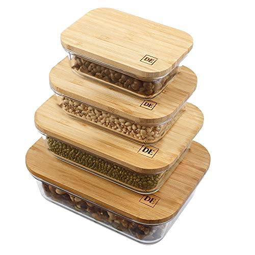 DE Glass Food Storage Containers with Bamboo Lids – 3 Pack 
(12oz/21oz/35oz/51oz)
 – BPA-Free Borosilicate Glass Meal Prep Boxes – Oven, Microwave, Freezer Safe – Stackable & Airtight
