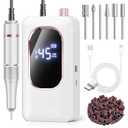 Professional Electric Nail Drill 45000RPM, Portable Nail File for Acrylic Gel Nails, Cordless Rechargeable Salon-Grade Ultra Power Nail Drill Kit for Shaping, Polishing & Removing Gel Nails (White)