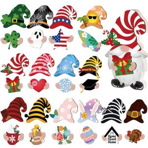Blulu 31 Pieces Halloween Interchangeable Wooden Gnome Decor Holiday Christmas Seasonal Fall Gnomes Halloween Tiered Tray Decoration with Magnet Pieces DIY Welcome Sign for Holiday Decorations