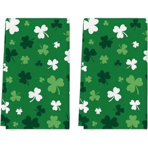 Artoid Mode Green Clover Shamrock St. Patrick's Day Kitchen Towels Dish Towels, 18x26 Inch Farmhouse Holiday Spring Decoration Hand Towels Set of 2