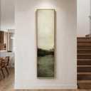 Framed Long Narrow Abstract Green Neutral Rustic Vertical Wall Art, 14x56