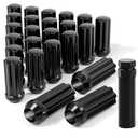 24pcs M14x1.5 Black Lug Nuts - Closed End Bulge Cone Seat Spline Wheel Locks with Socket Key - Compatible with 8-Lug Aftermarket Rims for Chevy Silverado 1500, GMC Sierra & Suburban
