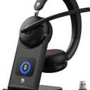 Wireless Headset with Mic for Work-Bluetooth 5.3 Headset with Noise Cancelling, Wireless Headsets with 65Hrs Battery & 10Min Fast Charge, Smart Dock with Digital Display for PC/Computer/Teams (Black)