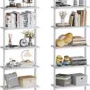 aboxoo Ladder Shelf 2 PCS White Bookshelf 5-Tier Wooden Open Shelf Wall-Mounted Wood Rack Industrial Modern Plant Flower Stand Utility Organizer Bookcase Metal Frame Furniture Office Kitchen Bedroom (White Wood)