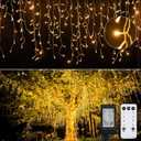 Brightown Christmas Icicle Lights Outdoor, 66 Feet 138 Drops with 736 LED, 8 Modes Waterproof Connectable Twinkle Fairy String Light for Christmas Thanksgiving Hanging Icicles (Warm White)