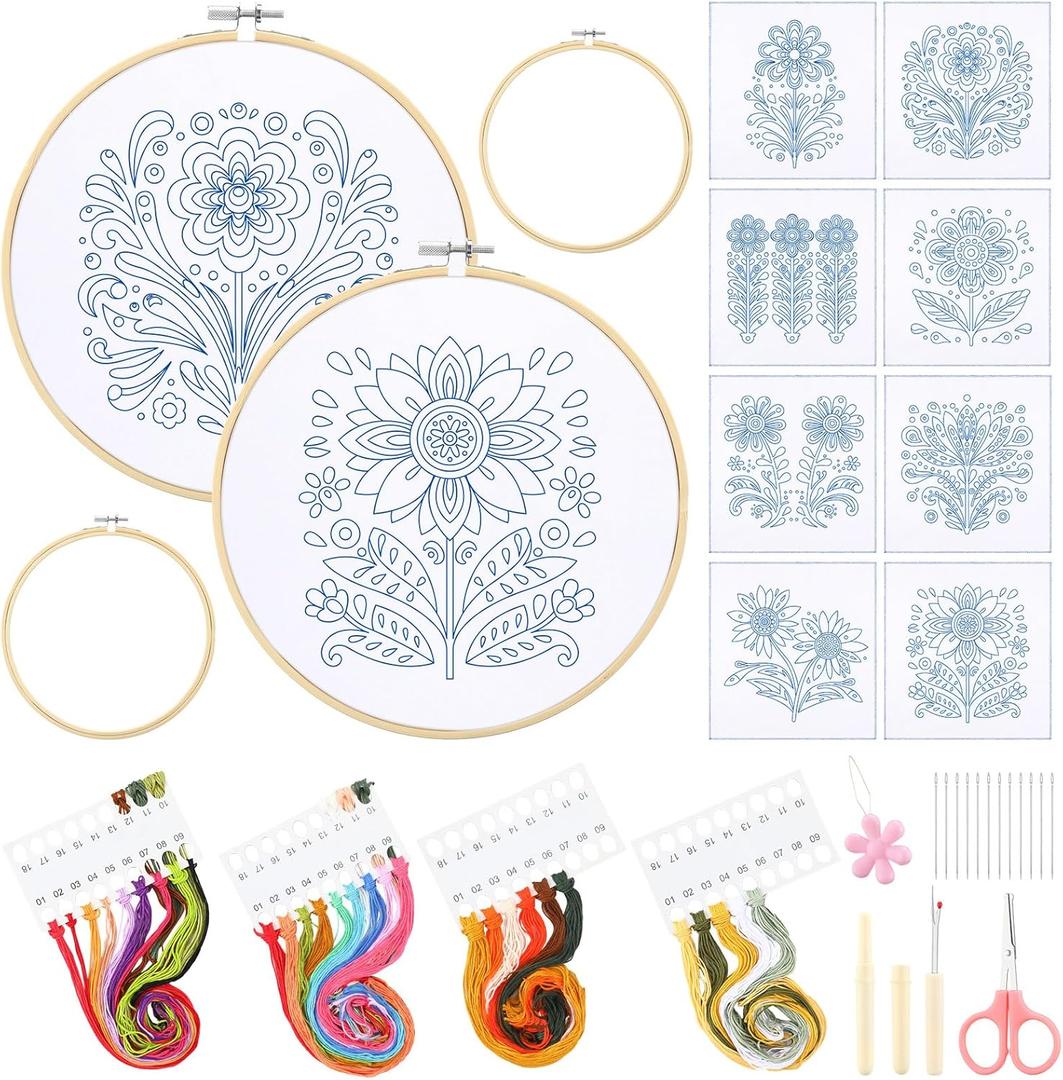 Tioncy 8 Sets Mexican Embroidery Napkins Kit 17.7 x 16.5 Inch Servilletas Para Bordar a Mano Including Mexican Napkin Bamboo Hoop Color Threads and Needles for Beginner Adult DIY Hand Craft Lover Gift